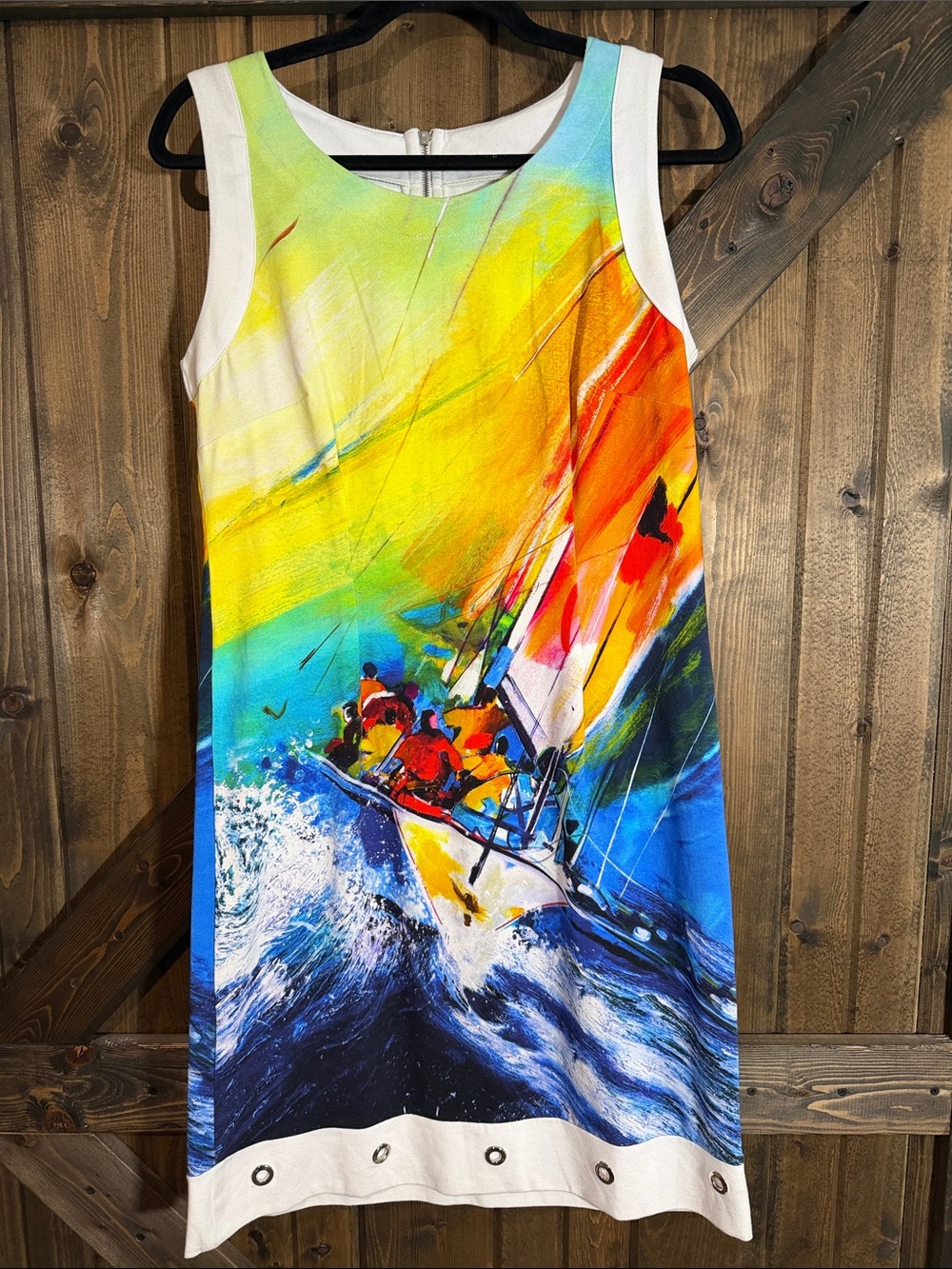 Art by Dolcezza Vibrant Multicolor Sailboat Print Sleeveless Dress
